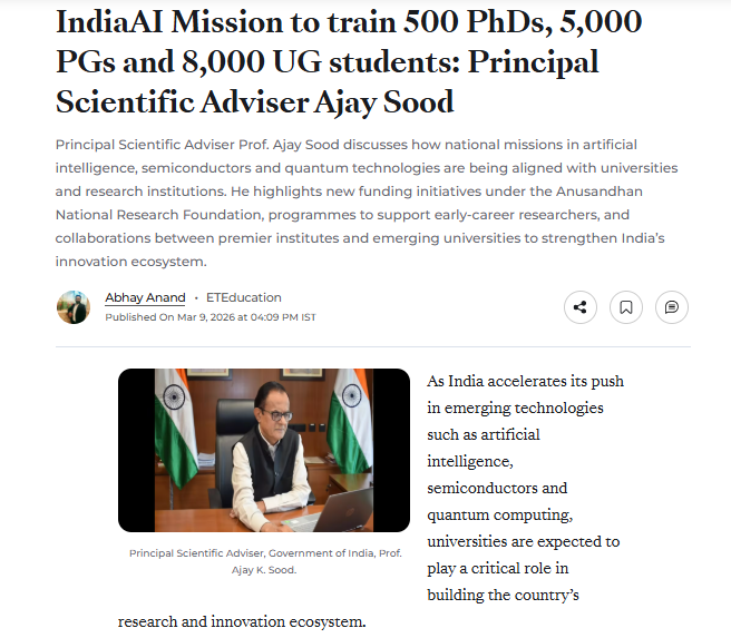 IndiaAI Mission to train 500 PhDs, 5,000 PGs and 8,000 UG students: Principal Scientific Adviser Ajay Sood